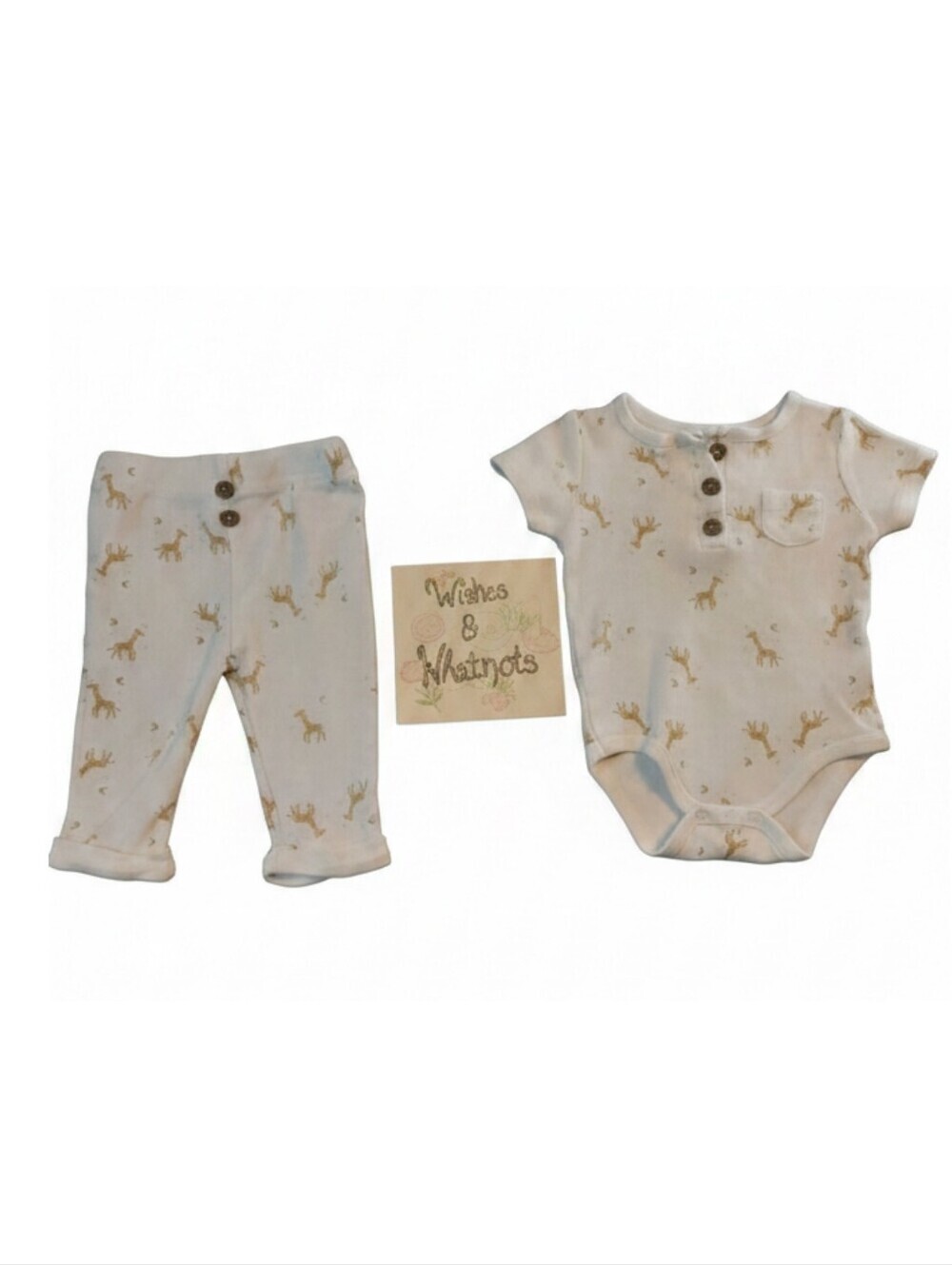 🔥5/$25🔥Emily and Oliver Baby 2-Piece Set 3-6M White Ribbed Knit Giraffe
